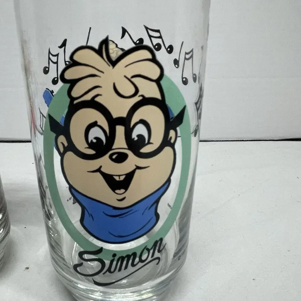 Alvin and The Chipmunks Theodore & Simon Vintage 1985 Drinking Glasses Set of 2
